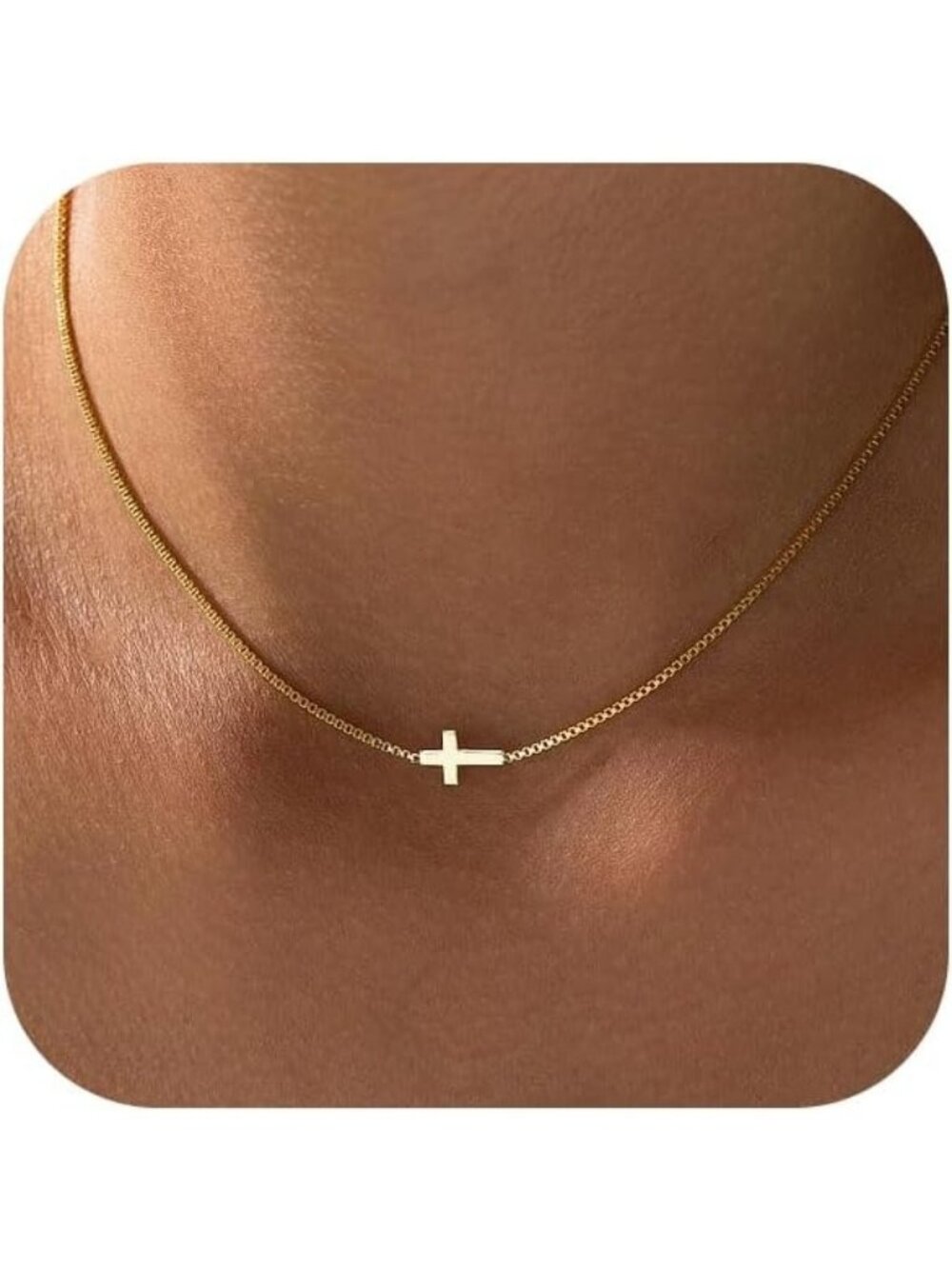 Women's 14kgold Silver Sideway Cross Necklace Dainty Choker Christian Faith Gift